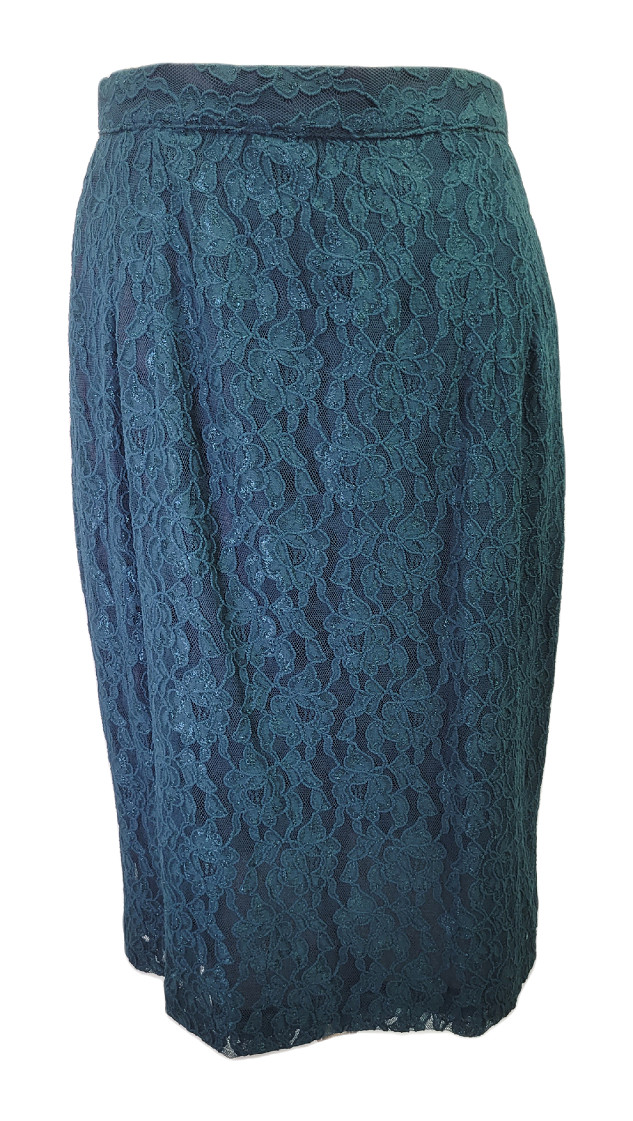 NWT Vintage Cachet by Bari Protas Green lace women&rsquo;s Skirt Top Jacket Set 11/12