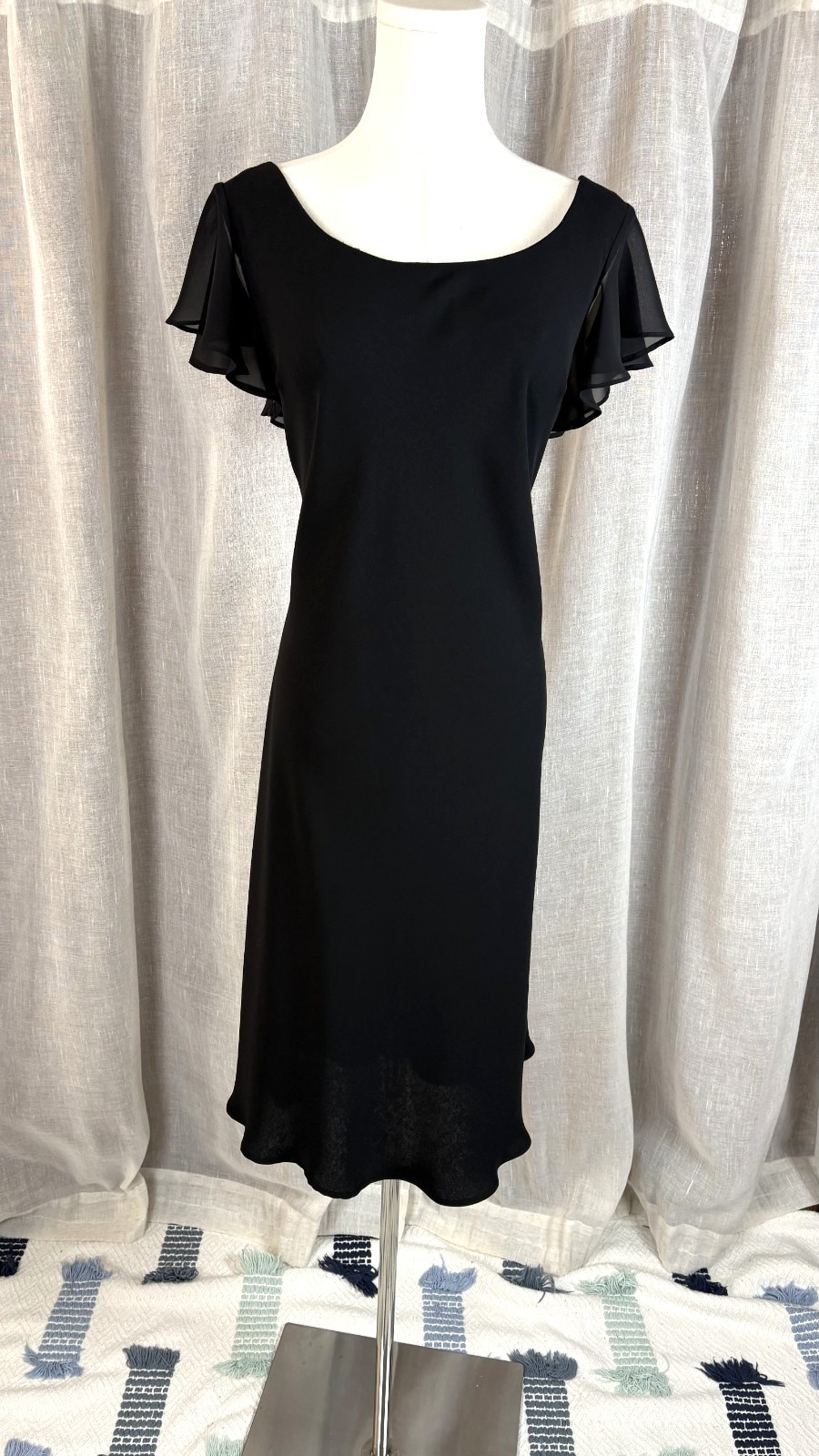 Vintage 90&rsquo;s Black Cocktail Dress Sheer Back Sash Size M L 12 Whimsigoth Witchy