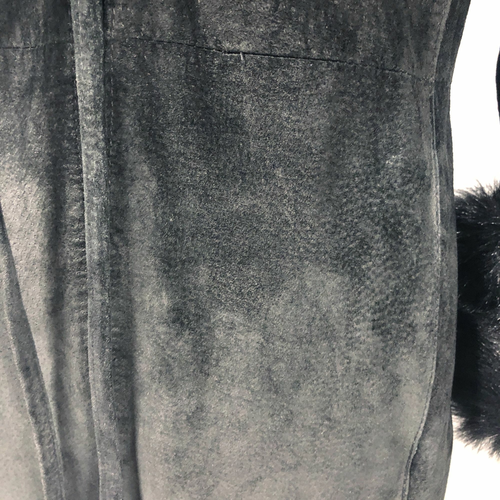 Vintage Y2K 2000s Express Black Suede Faux fur Long Coat Duster Size 5/6