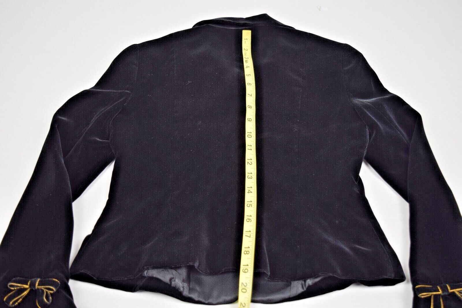 Vintage Velvet Jacket Be Art Size S/M 80s Shiny Black Ribbon Trim Jewel Buttons