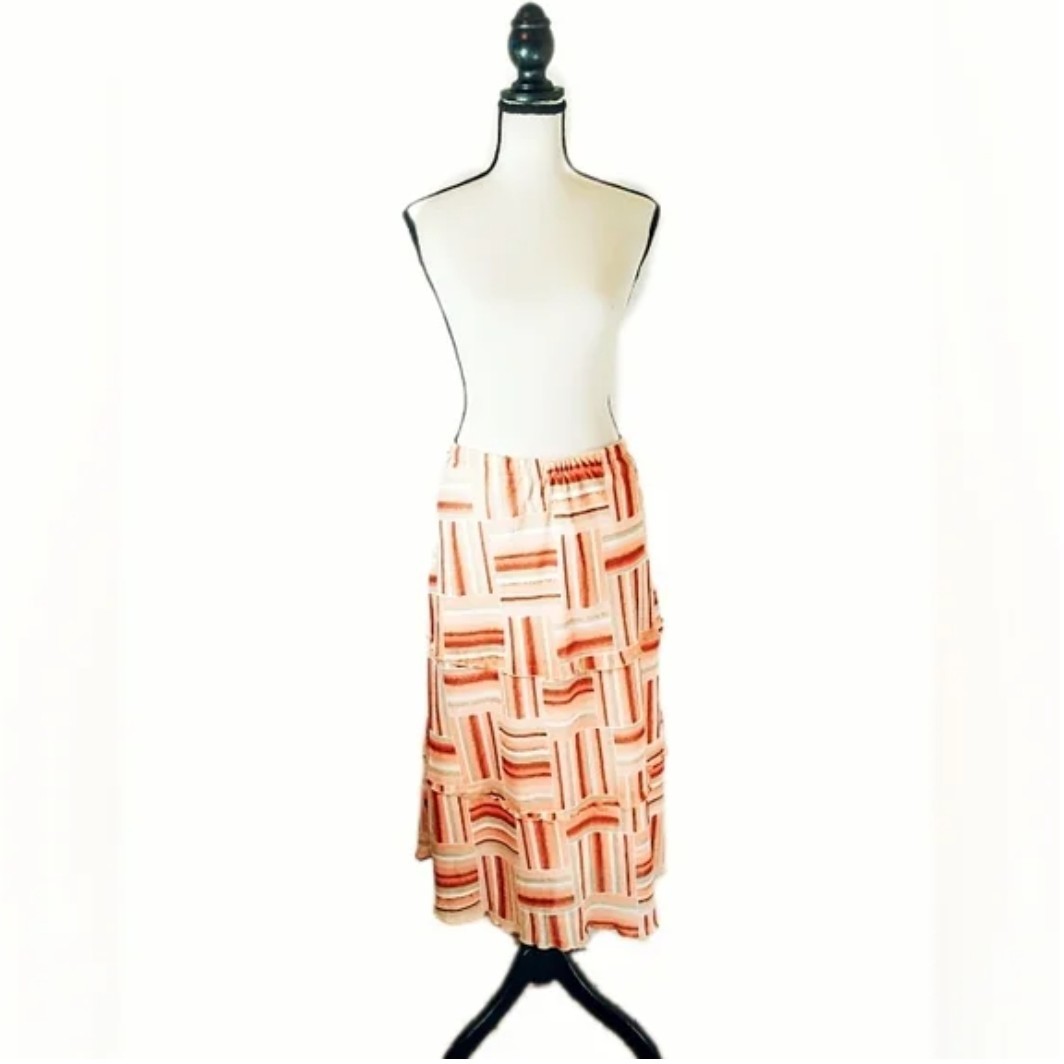 Vintage 90s BonWorth Flirty Peach Patchwork Print Midi Skirt Size M