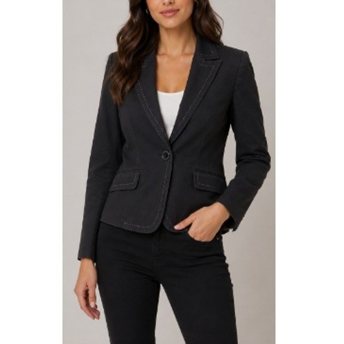 Petite Sophisticate Women&rsquo;s Black Front Button Notch Lapel Collar Jacket Size 8