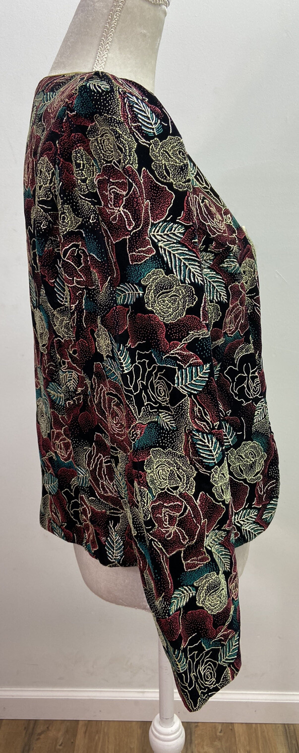 Another Thyme Vintage Multi Color Floral Puffed Sleeve Blazer Size 14 Textured