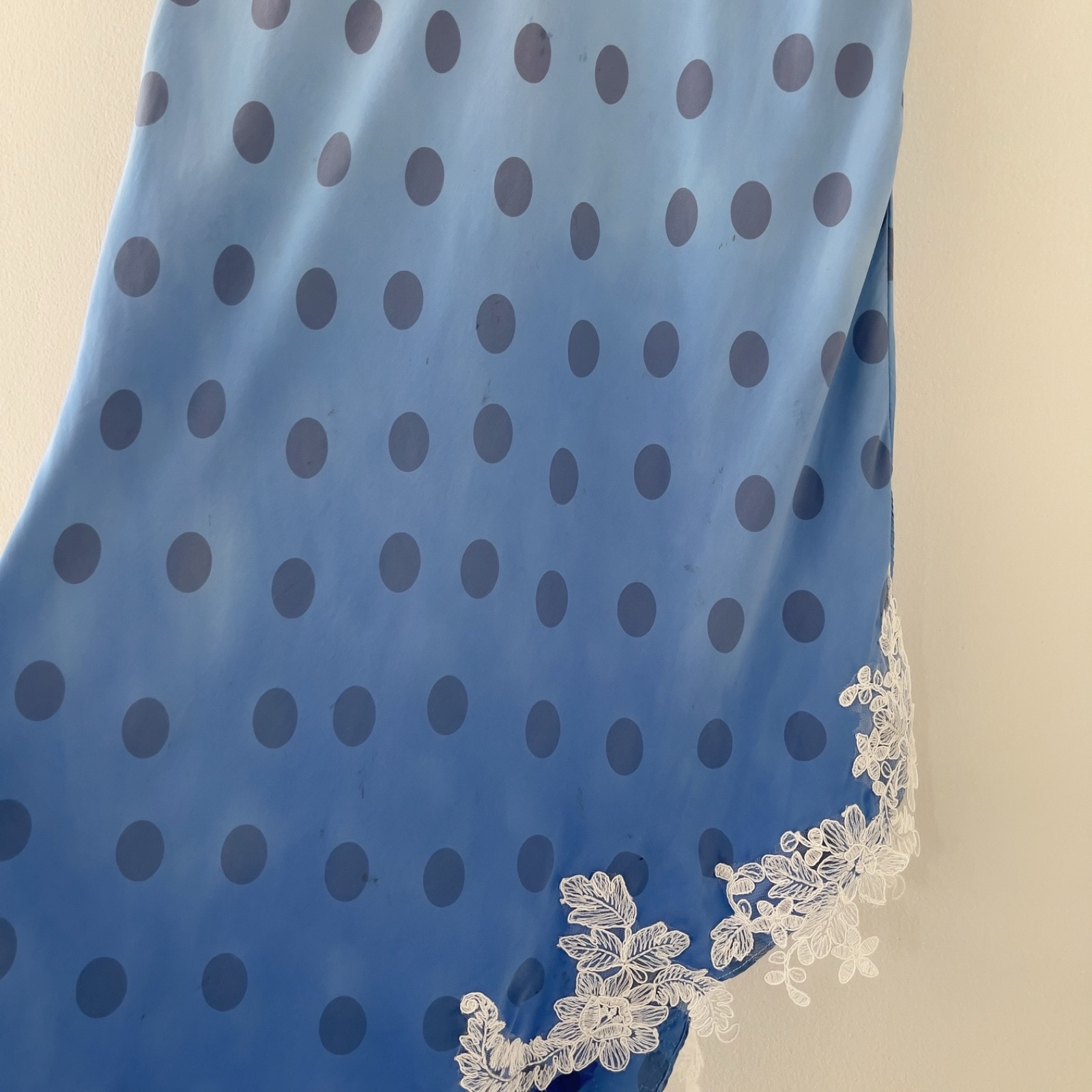Vintage Pale Lavender & Hand-Dyed Blue Silk Polka Dot Slip Dress (S–M)
