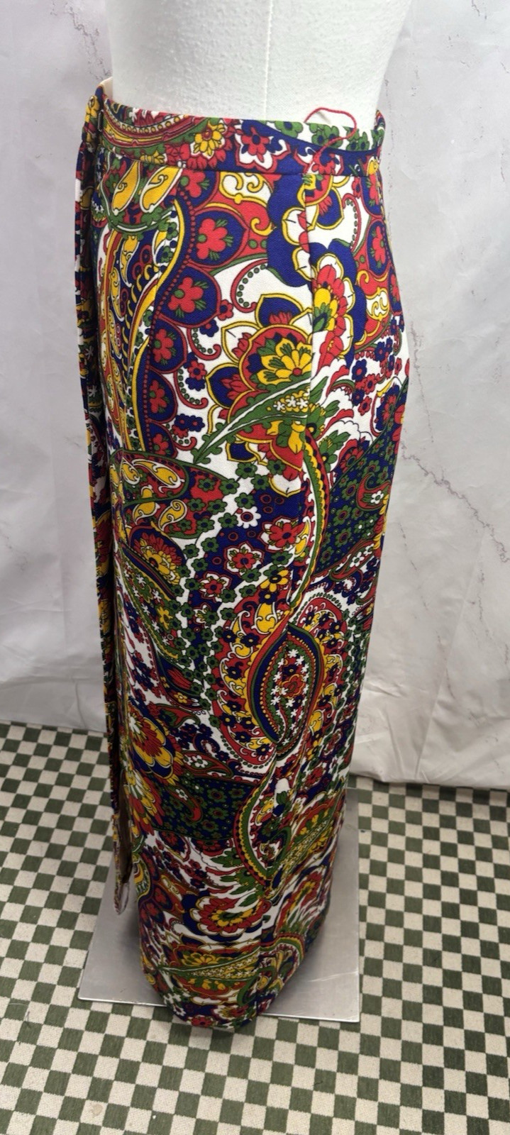Vintage 60s MOD Maxi Skirt Psychedelic Paisley Retro Button Front XS MCM 70s