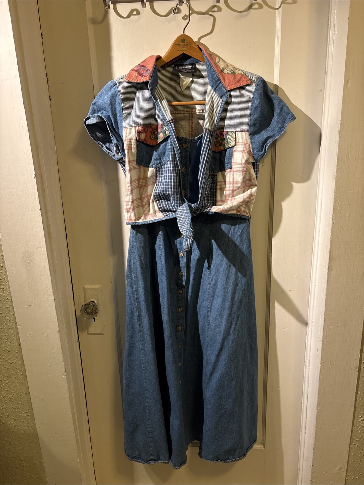PG Collections Ginger Bort 1990s Patchwork Denim Grunge Dress Size M