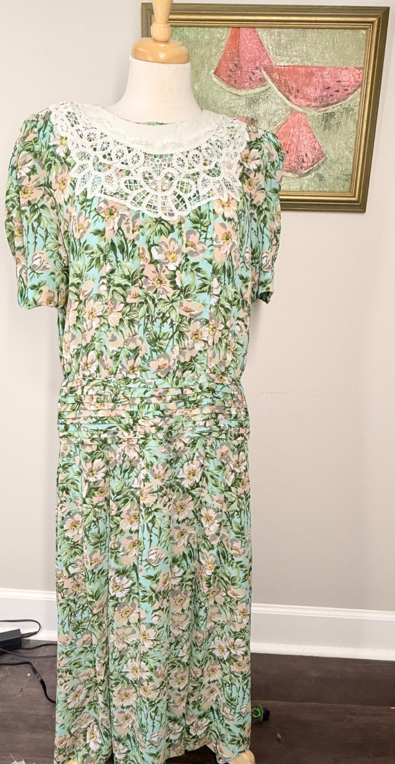 Vintage Karin Stevens Women&rsquo;s 12 Floral Short Sleeve Secretary Dress Lace Collar