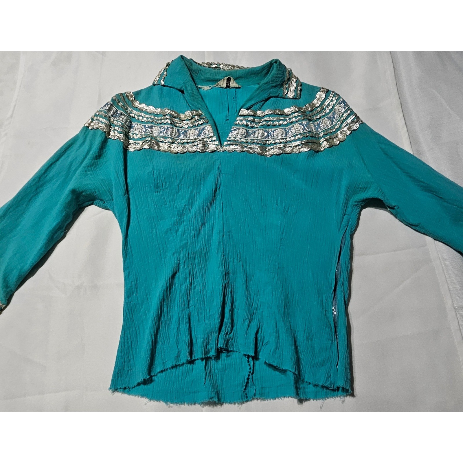 Vintage Fayes Creation Patio Fashions Turquoise Silver Rickrack Skirt Set 2958