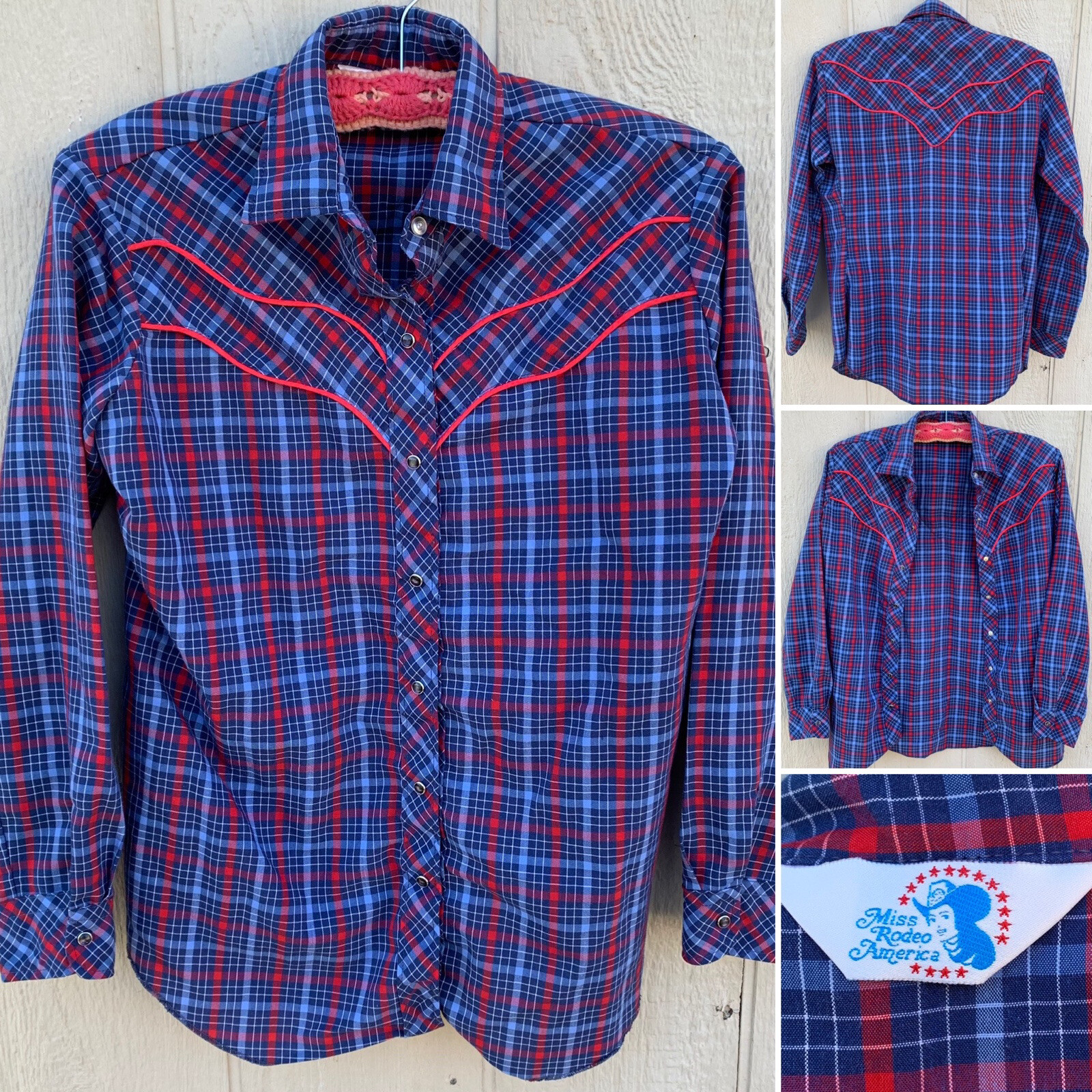 Vintage Miss Rodeo America Western Shirt Blouse Plaid Snap Front Cowgirl