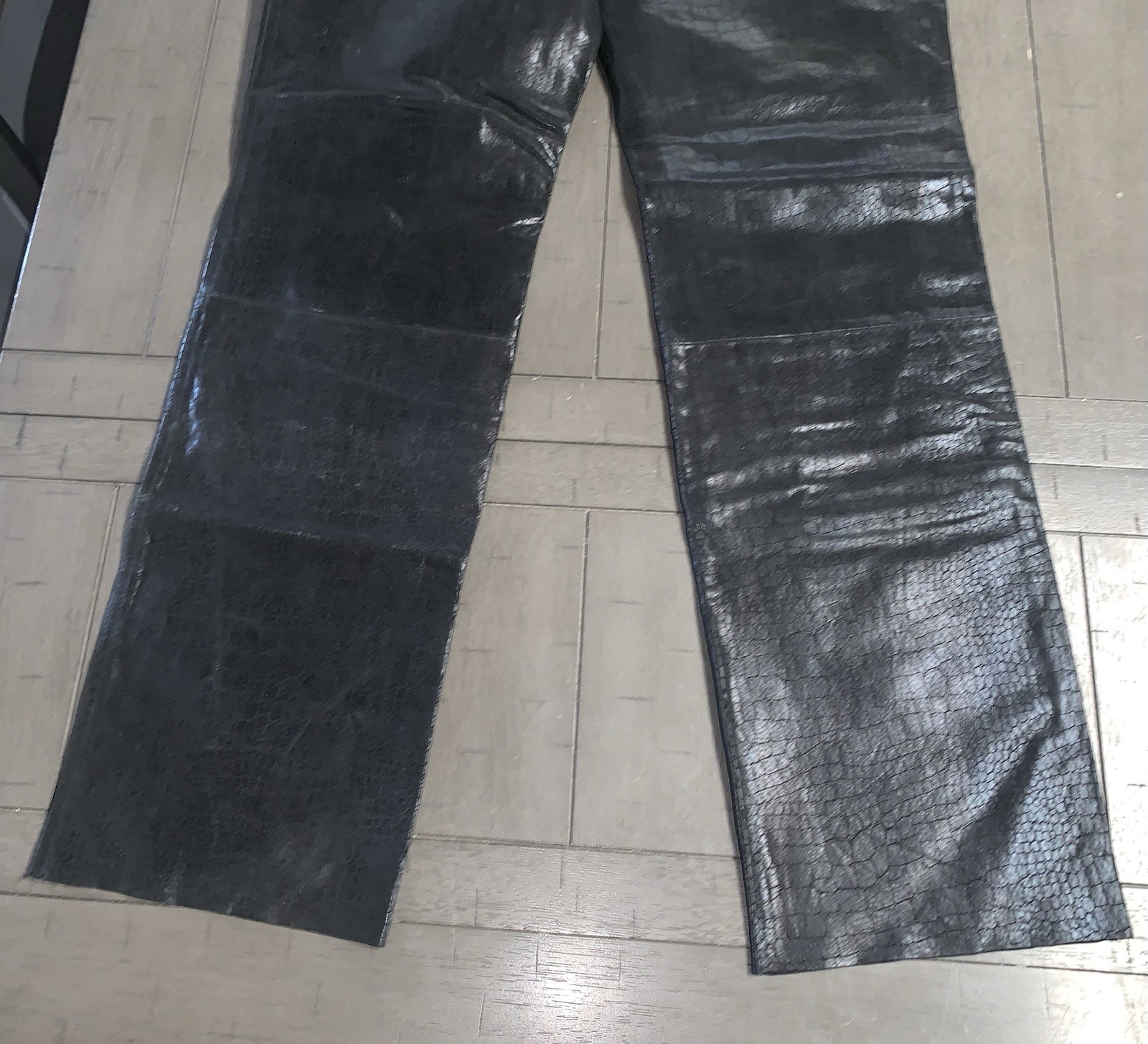 B3 90s BENELLE BIKER BLACK SOFT LEATHER PANT BOOTCUT MOTORCYCLE 28×31” RAW HEM
