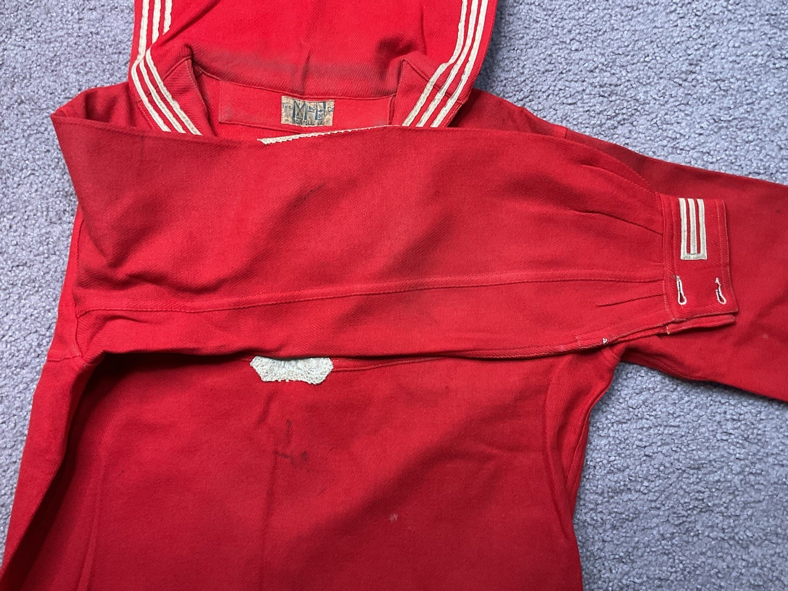 Early 1920’s Red Wool Sailor Style Uniform Shirt Blouse Pullover With Patch
