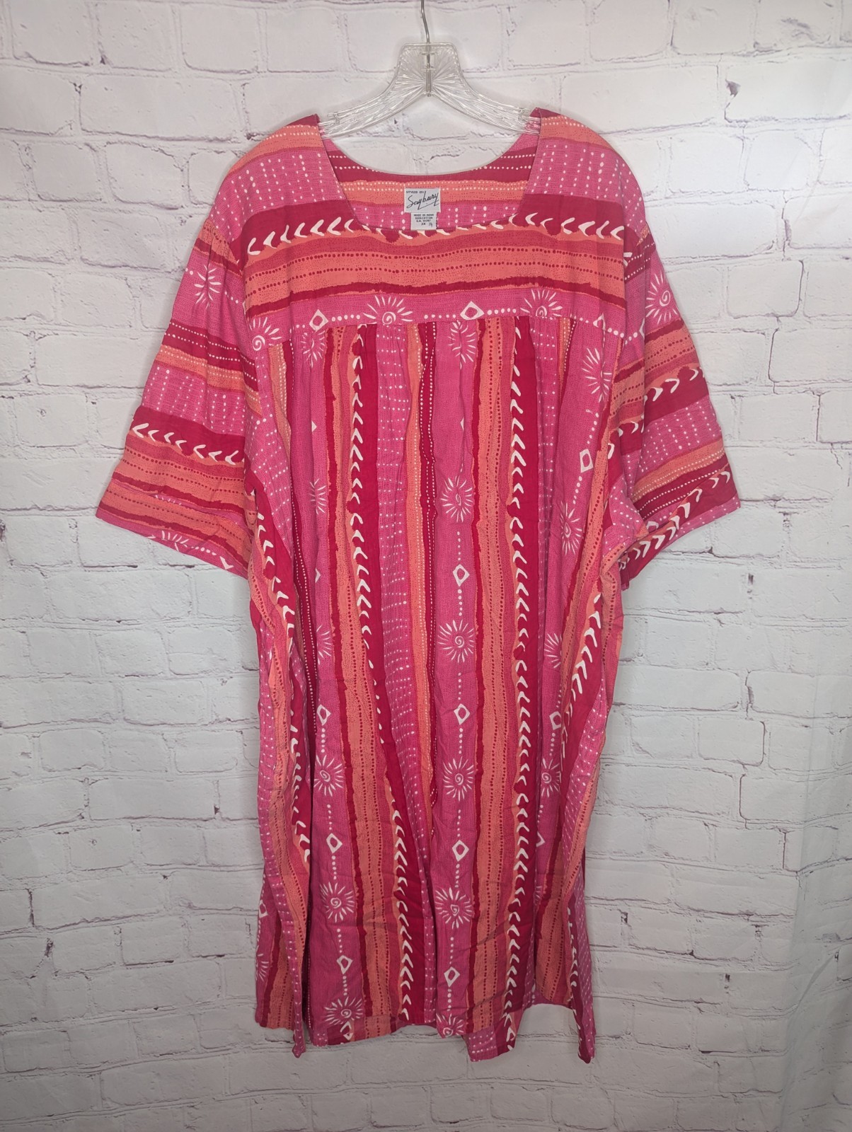 VTG Saybury Tribal Pink Cotton Housedress Nightgown Muumuu 3X