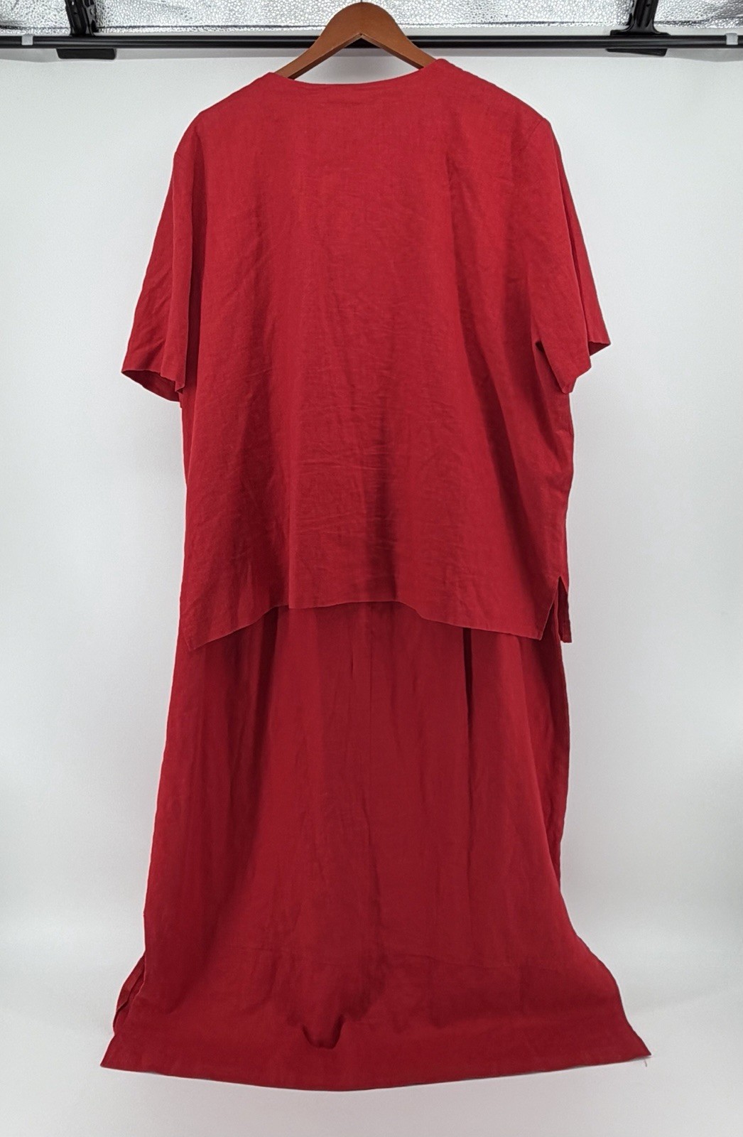 Vintage Studio C Plus 2pc Linen Blend Maxi Dress Blouse Set Red 22W 3X Pleated