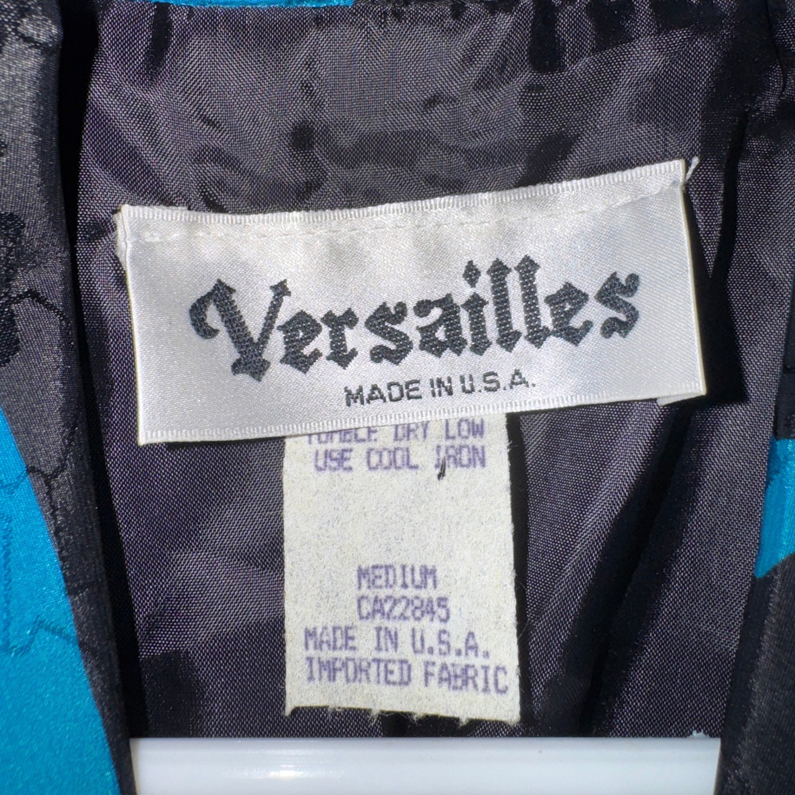 Versailles Vintage Blazer Turquoise Black Geometric Jacquard Shawl Collar M 2935