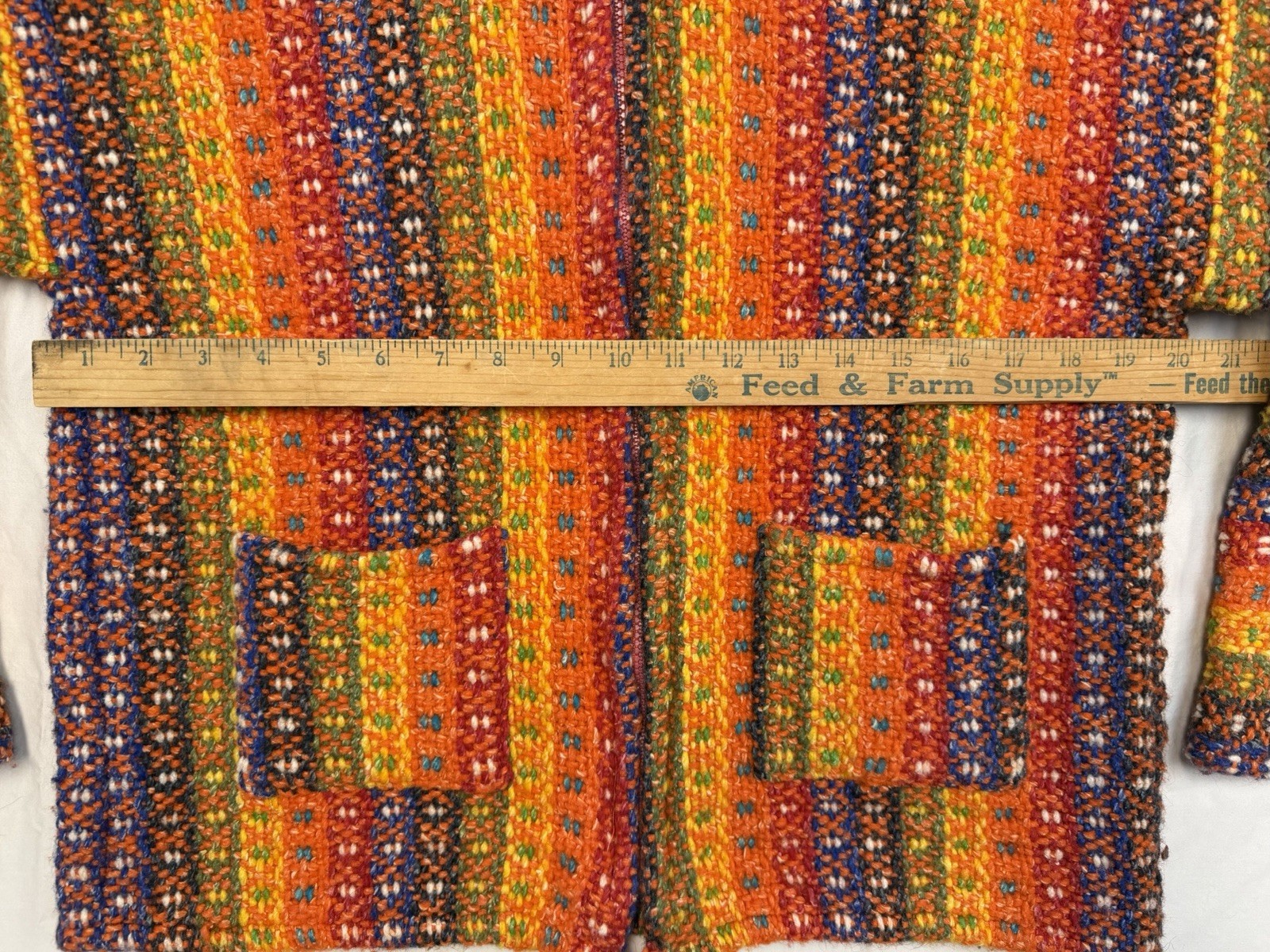 Ecuador Hand Knitted Full Zip Sweater Cardigan Handmade Rainbow Women’s SM / MED