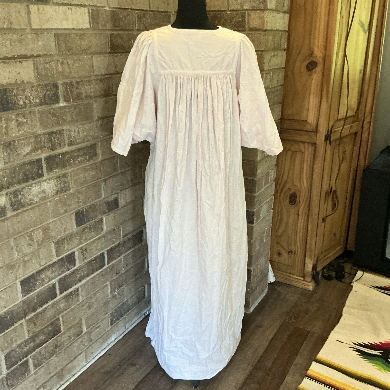 VINTAGE Hasting & Smith Pink Cotton Maxi Nightgown Dress Wmns Size L India #30E8