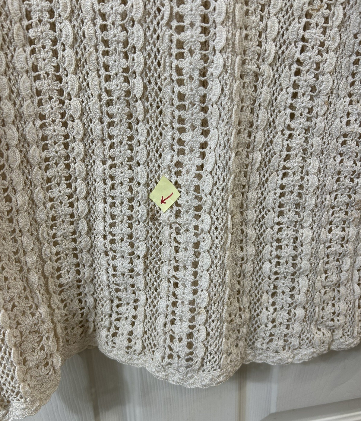 Vintage Shanghai Handmade Cotton Crocheted Cardigan Sweater Wmns LG Ecru *READ*