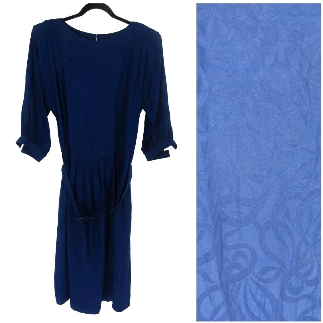 Argenti Plus Silk Dress 16 Royal Blue Vintage Jacquard Floral Boho Elegant Y2K