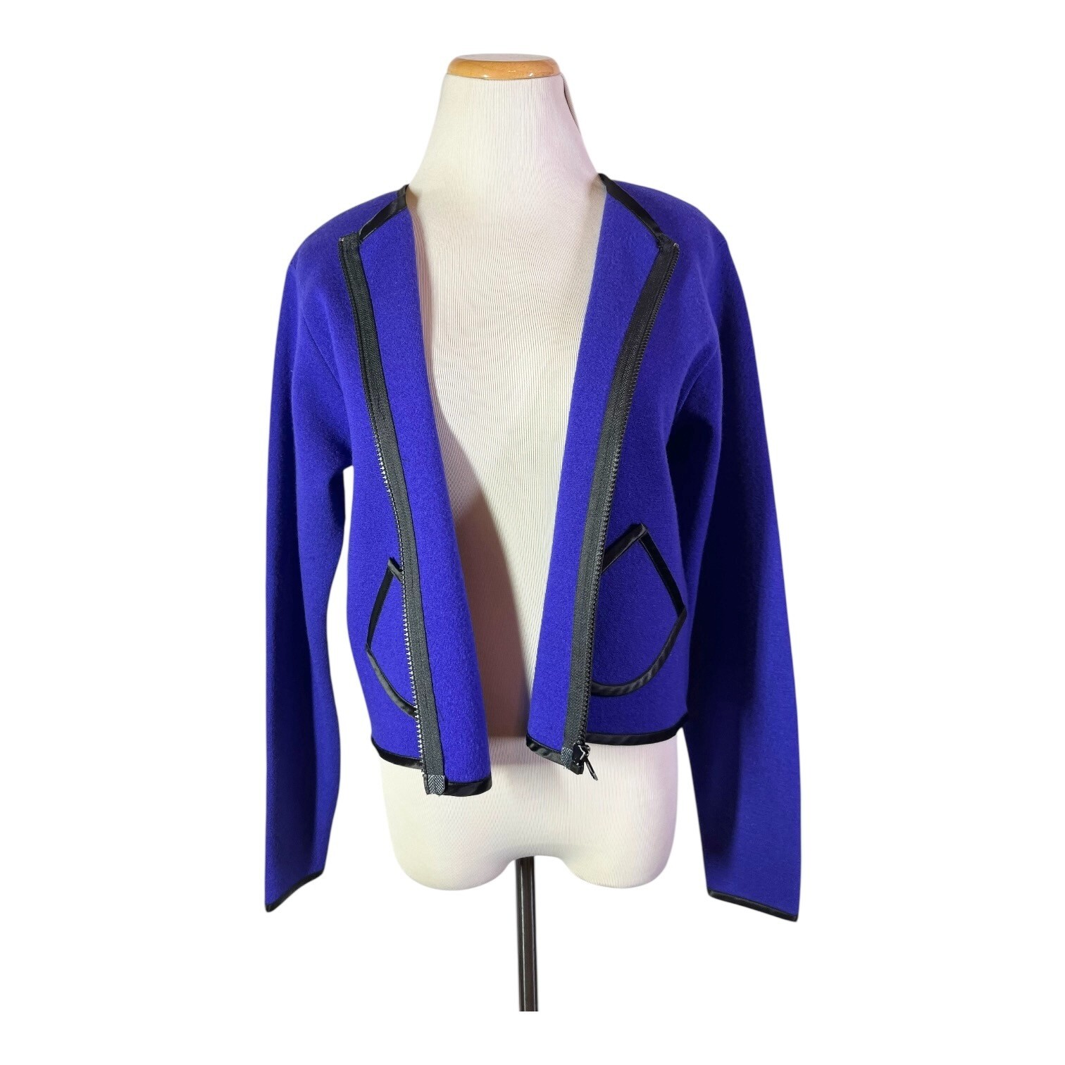Vintage Doncaster Size M Violet Boiled Wool Jacket Full Zip Satin Trim