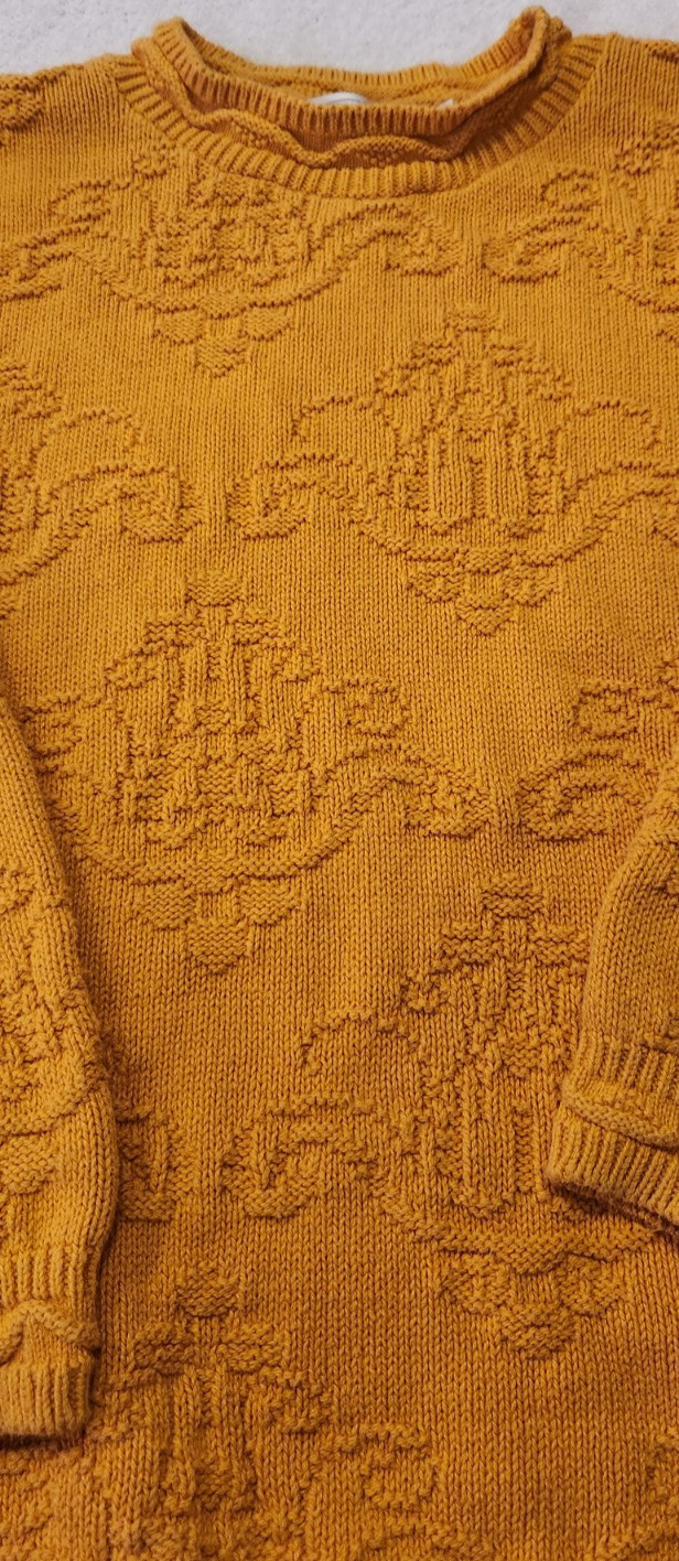 Vtg United States Sweaters 100% Cotton Knit Pullover Large Yellow Gold Chunky OS