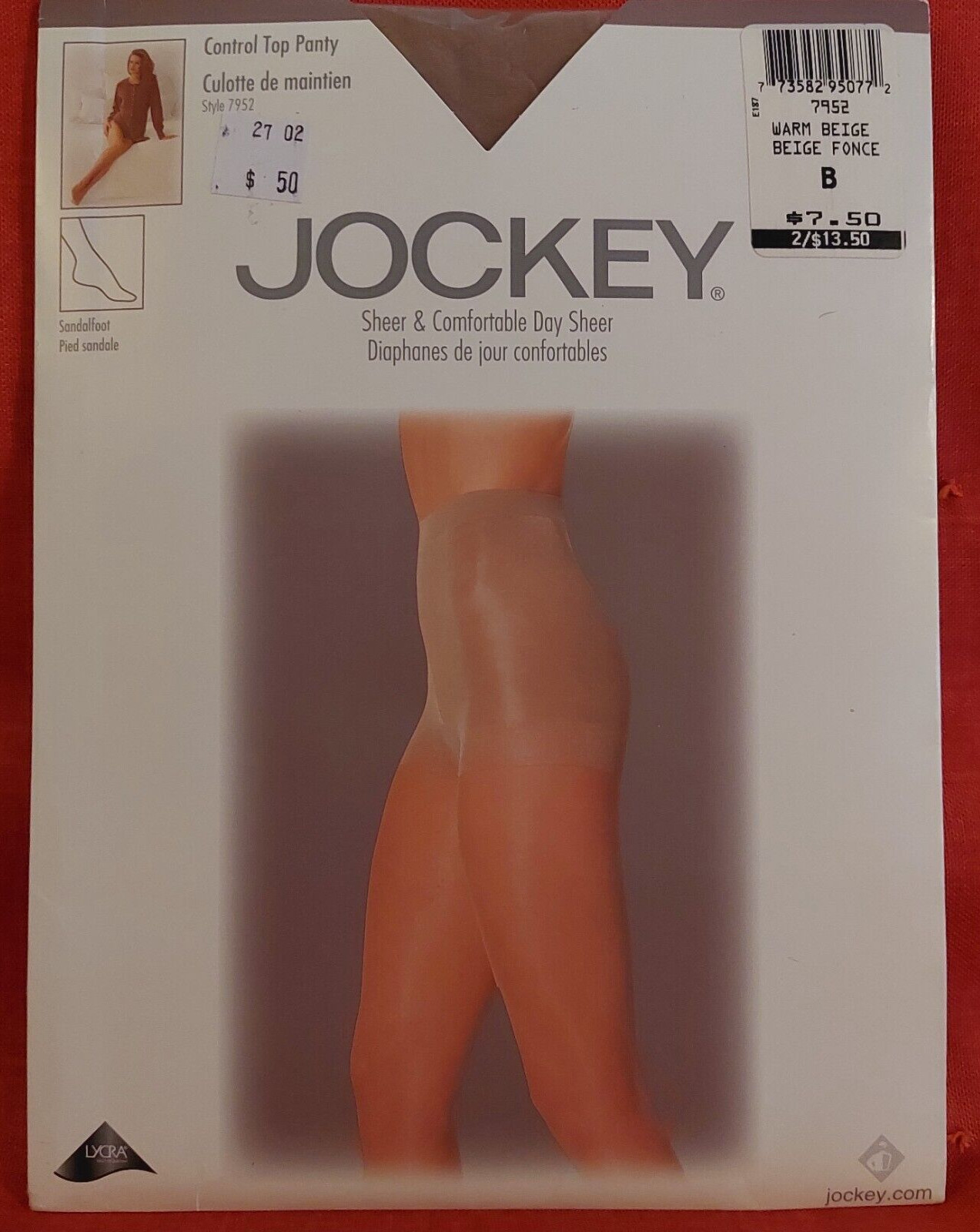 Vintage Pantyhose Jockey Control Top Sandalfoot Color Beige Size B BONT1