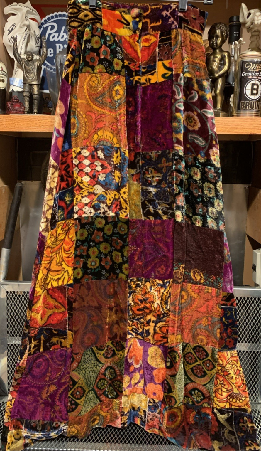 VINTAGE Vicky Vaughn Velvet Patchwork Long Skirt Gypsie Boho Hippy 70s 24&Prime; Waist