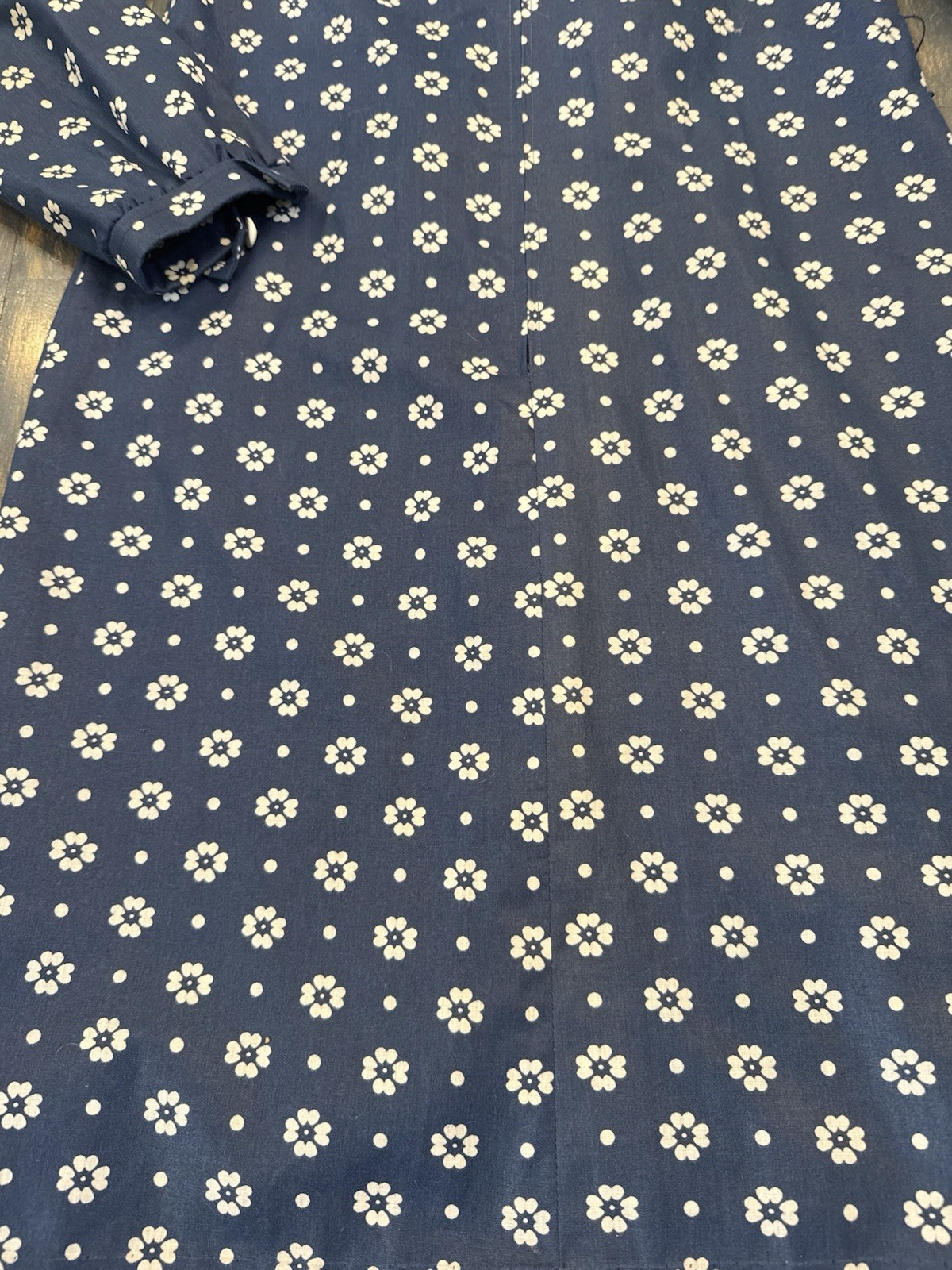 Vintage 1970s DW3 David Warren Collared Dress Navy & White Floral Belted Sz S/M