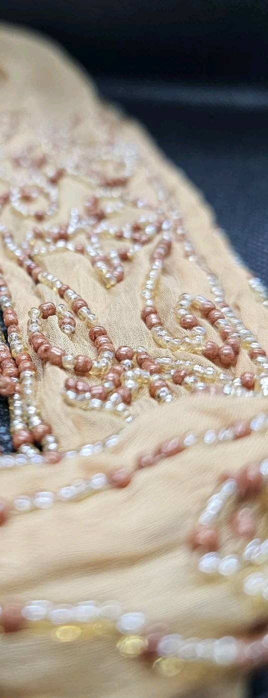 Orange/Copper Silk Chiffon Art Deco Beaded Hair, Neck, Or Waste Tie Flapper 50&Prime;