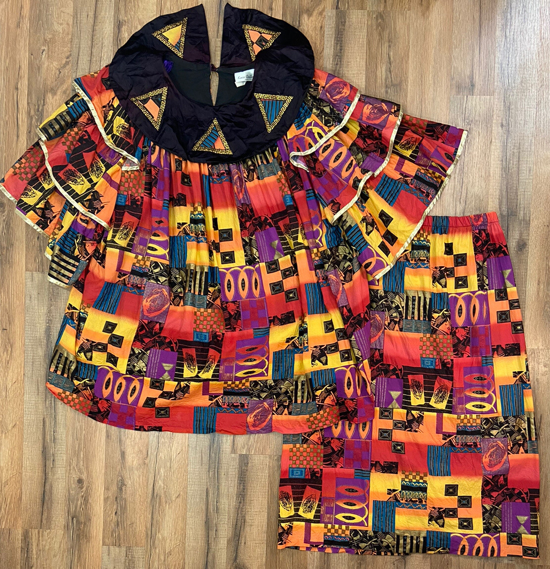 Vintage Koco Collection Multi-Color Ethnic Skirt Set Reg Size Plus Colorful Top