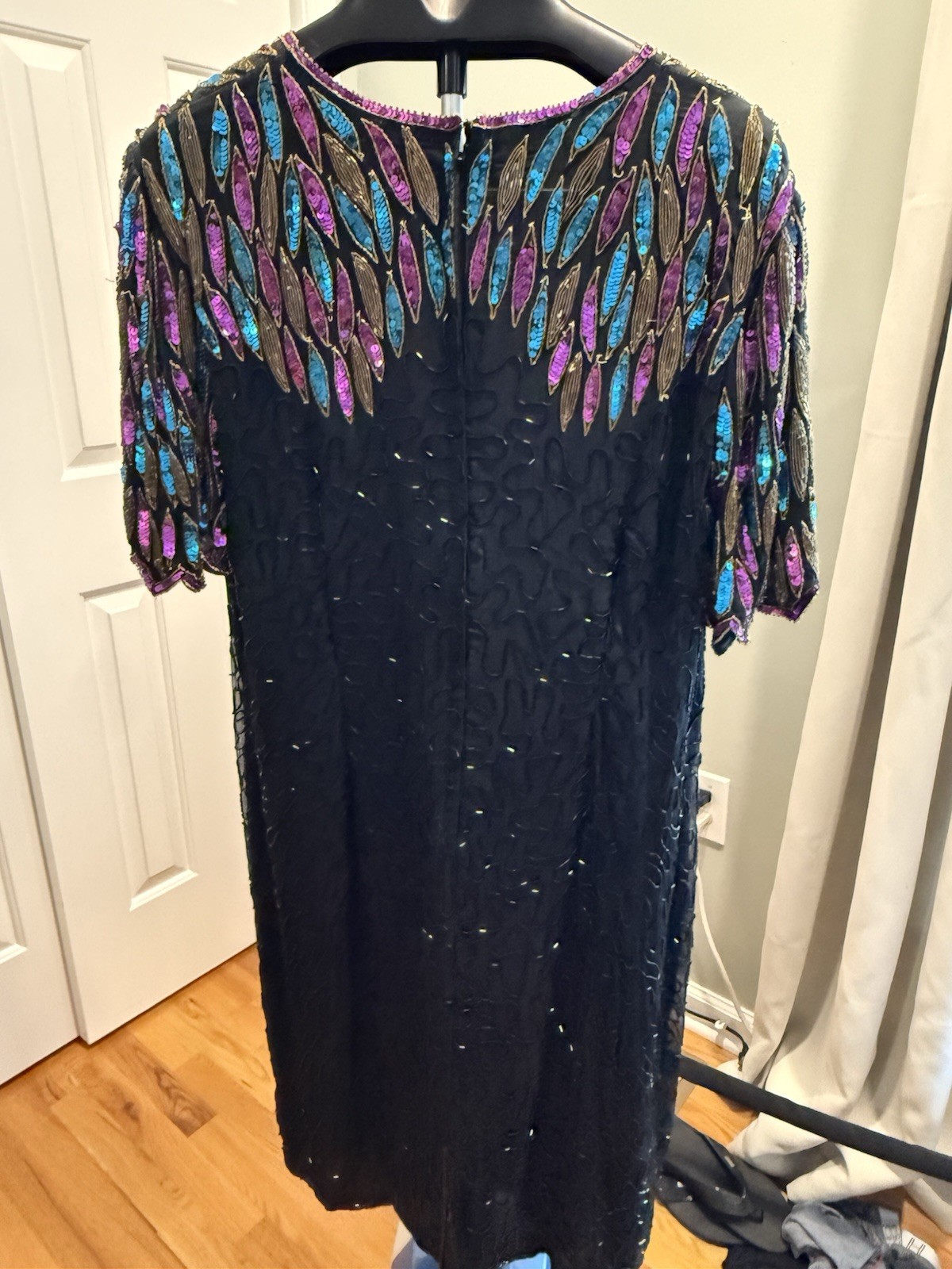 Vintage Stenay Plus Silk Beaded Sequin Dress Size 20 Black 90s Glam Art deco