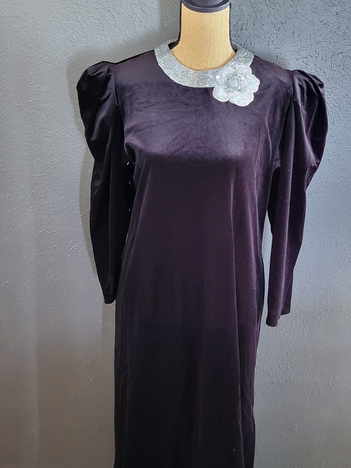 David Brown Vintage Black Velour Dress With Silver Sequined Neckline Medium