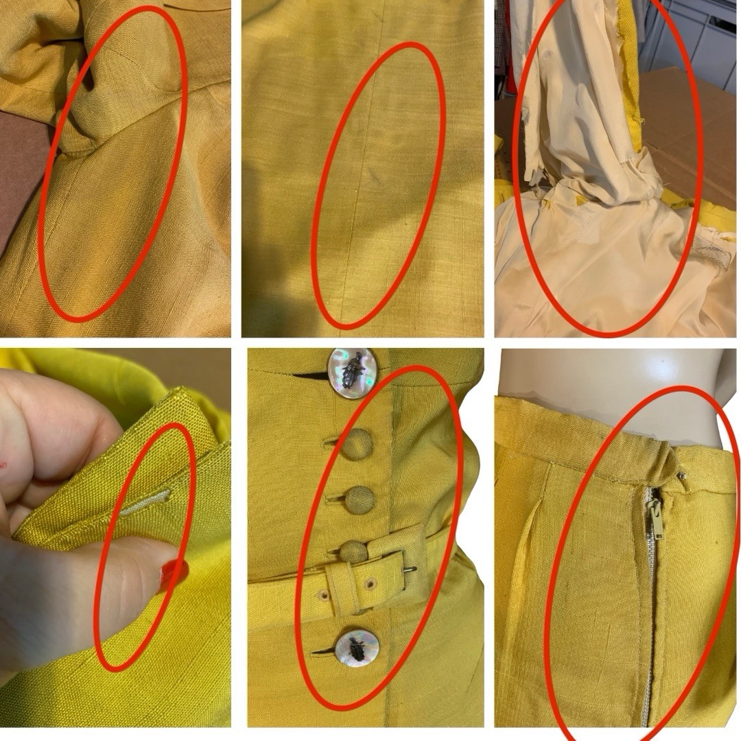 WOMEN&rsquo;S IRENE LENTZ VINTAGE 1950&rsquo;S YELLOW SILK BLEND SKIRT SUIT SIZE S