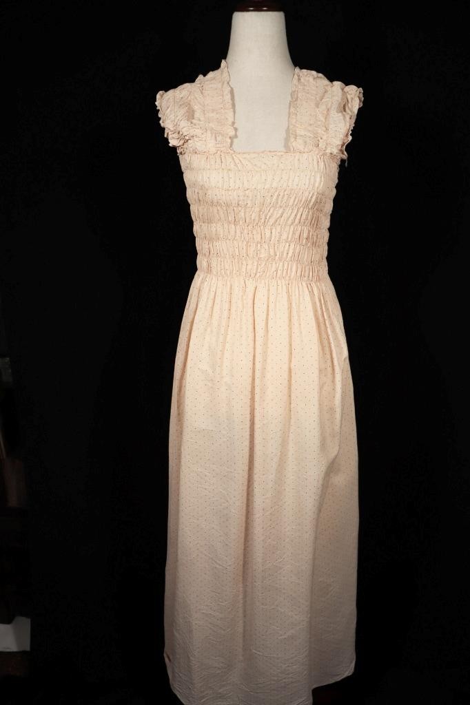 Vintage French 1950&rsquo;s Cotton Polka Blue & Red Dot Night Gown Size 6 Exc Cond