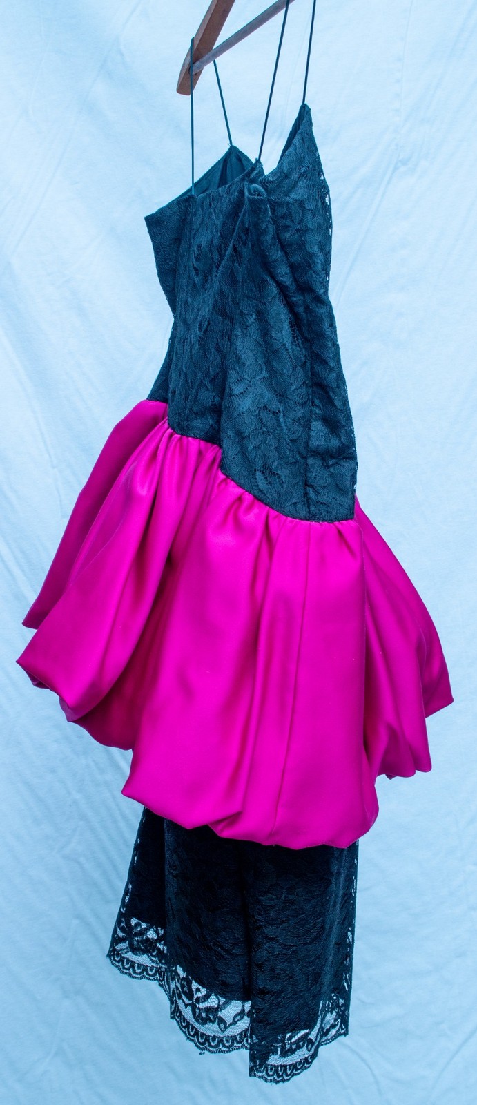 1980s Vintage Dress Black Lace Pink Peplum Cocktail Party Statement Boutique 8