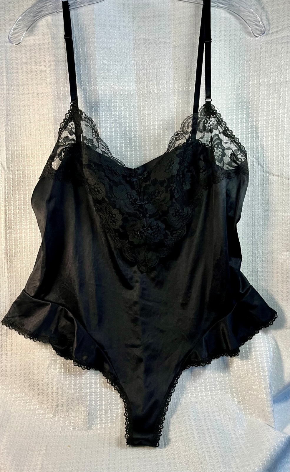 Vintage FigurFit Black Satin and Lace Bodysuit Lingerie Teddy size 38