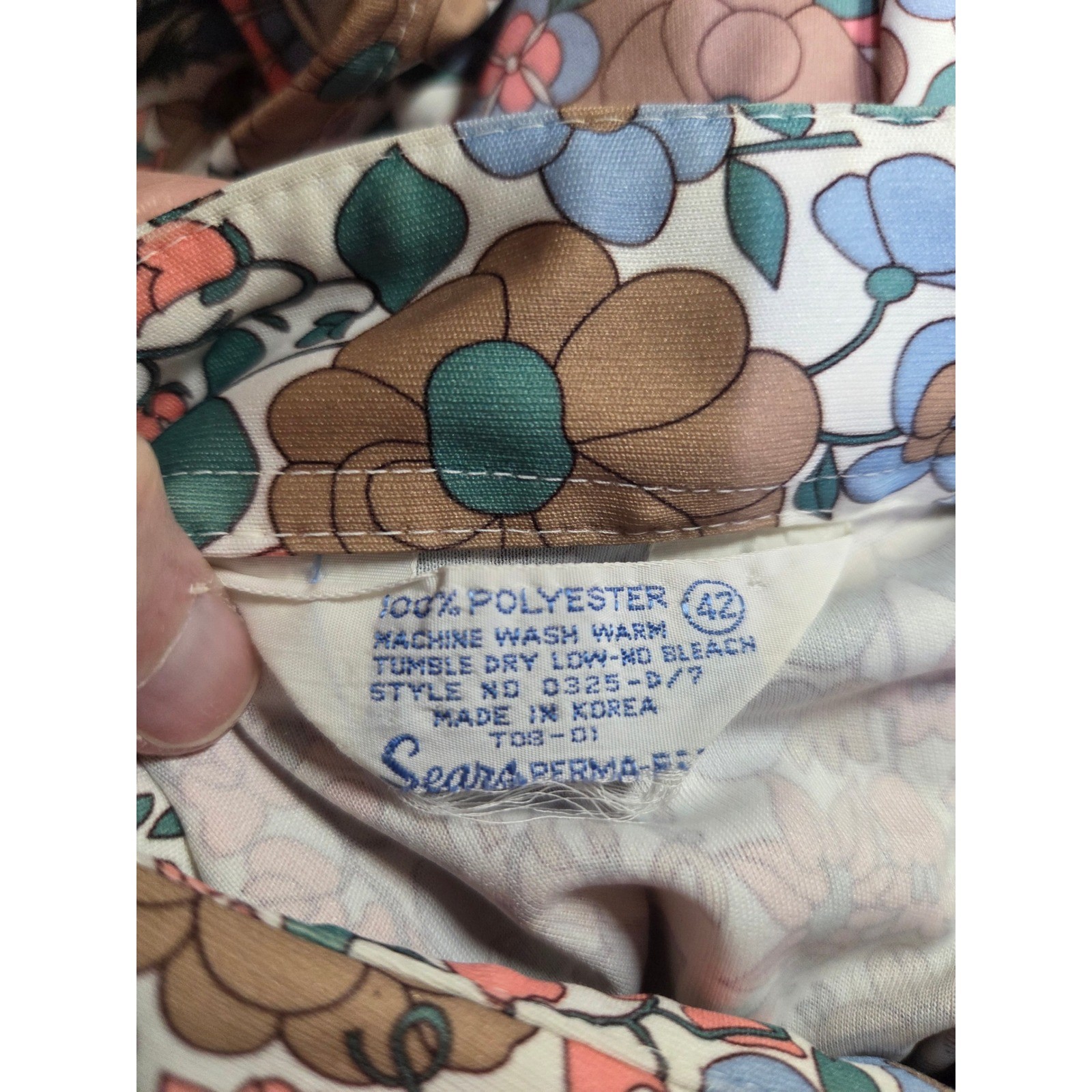 Vintage Sears Perma-Prest Sleeveless Floral Blouse 70s Psychedelic Retro Top M