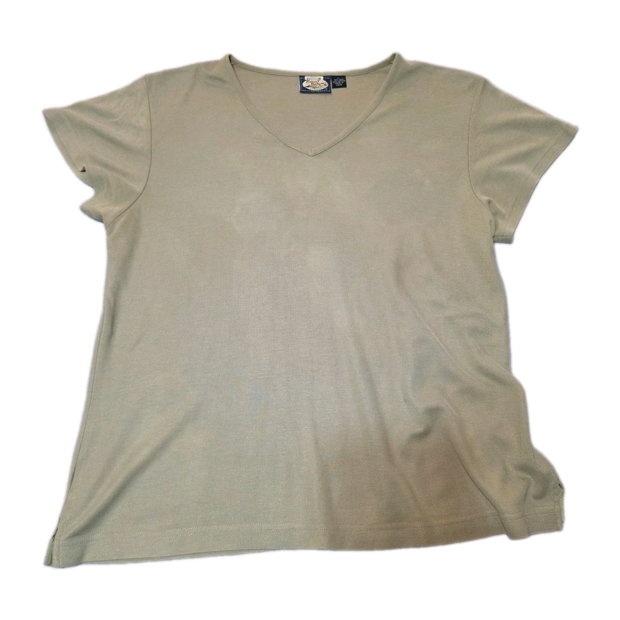 Tommy Bahama Women&rsquo;s Vintage Silk V Neck Short Sleeve Khaki Shirt Size Large