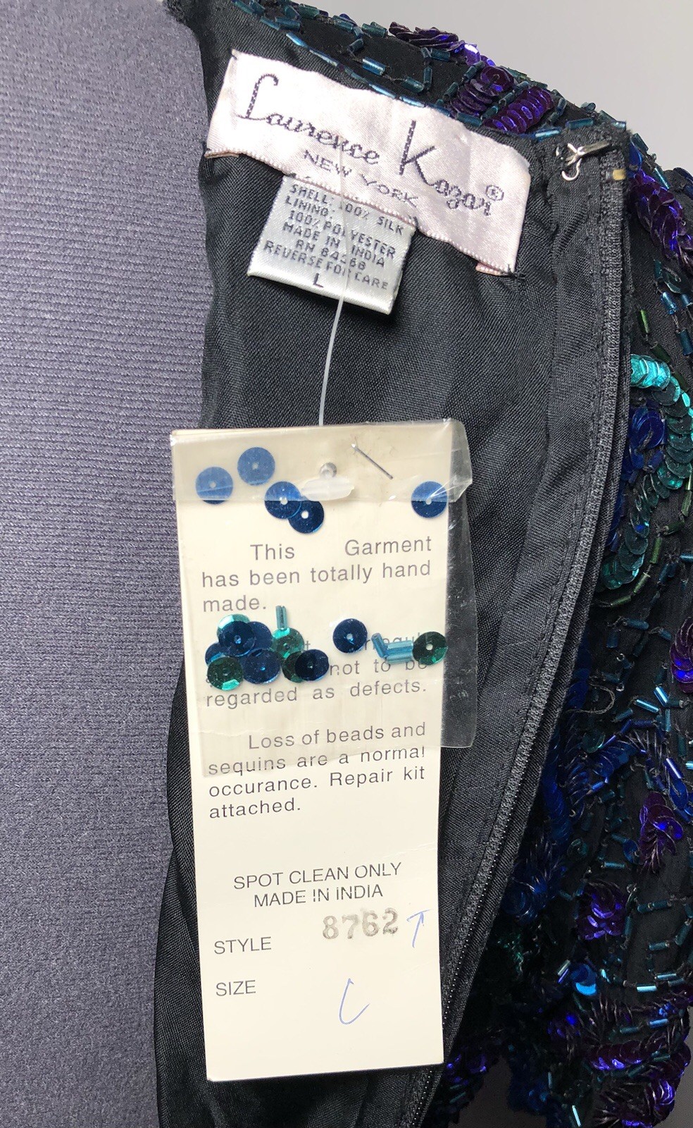 VTG 80s Lawrence Kazar Beaded Sequins Evening Wear Party Blue Top NWT B-37 L