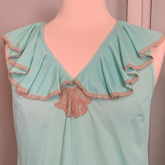 Vintage Cottagecore Ruffle Cami Nightie Top Mint S blouse Whimsycore Soft Girl