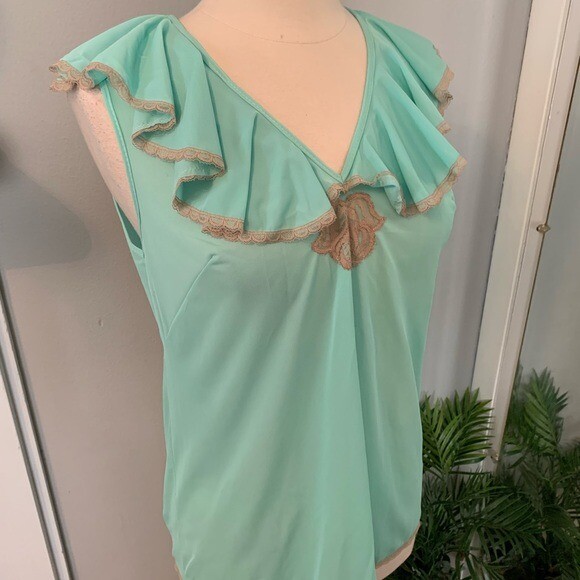 Vintage Cottagecore Ruffle Cami Nightie Top Mint S blouse Whimsycore Soft Girl