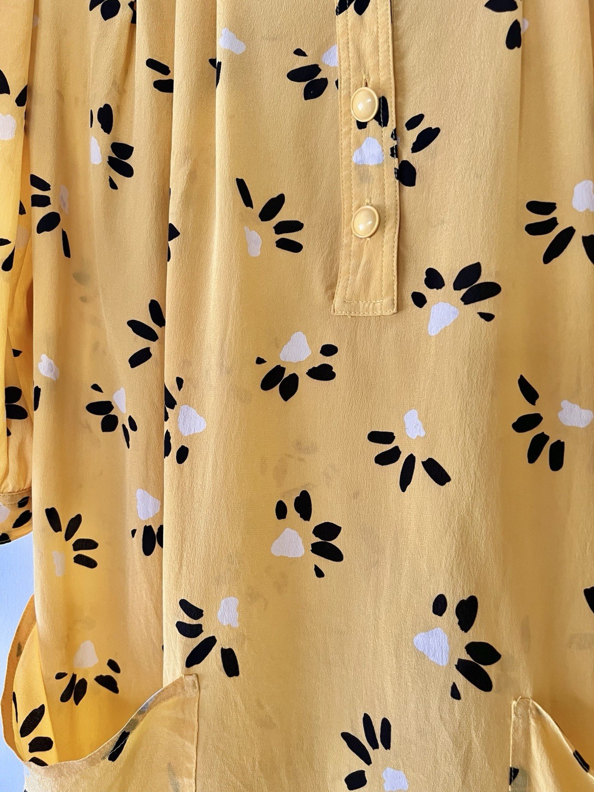 Vintage 80s Ungaro Solo Donna Italy Silk Puff Sleeve Mini Dress Yellow XS-M