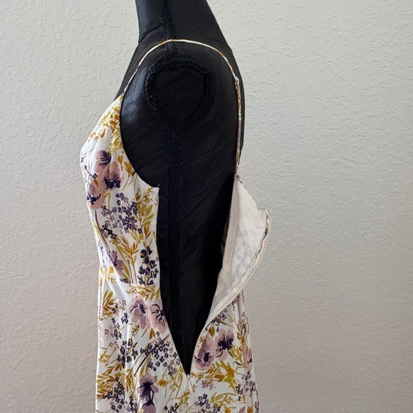 Old Navy Multi Floral Cami Dress Large Cream Purple Mustard Yellow Smocked Back