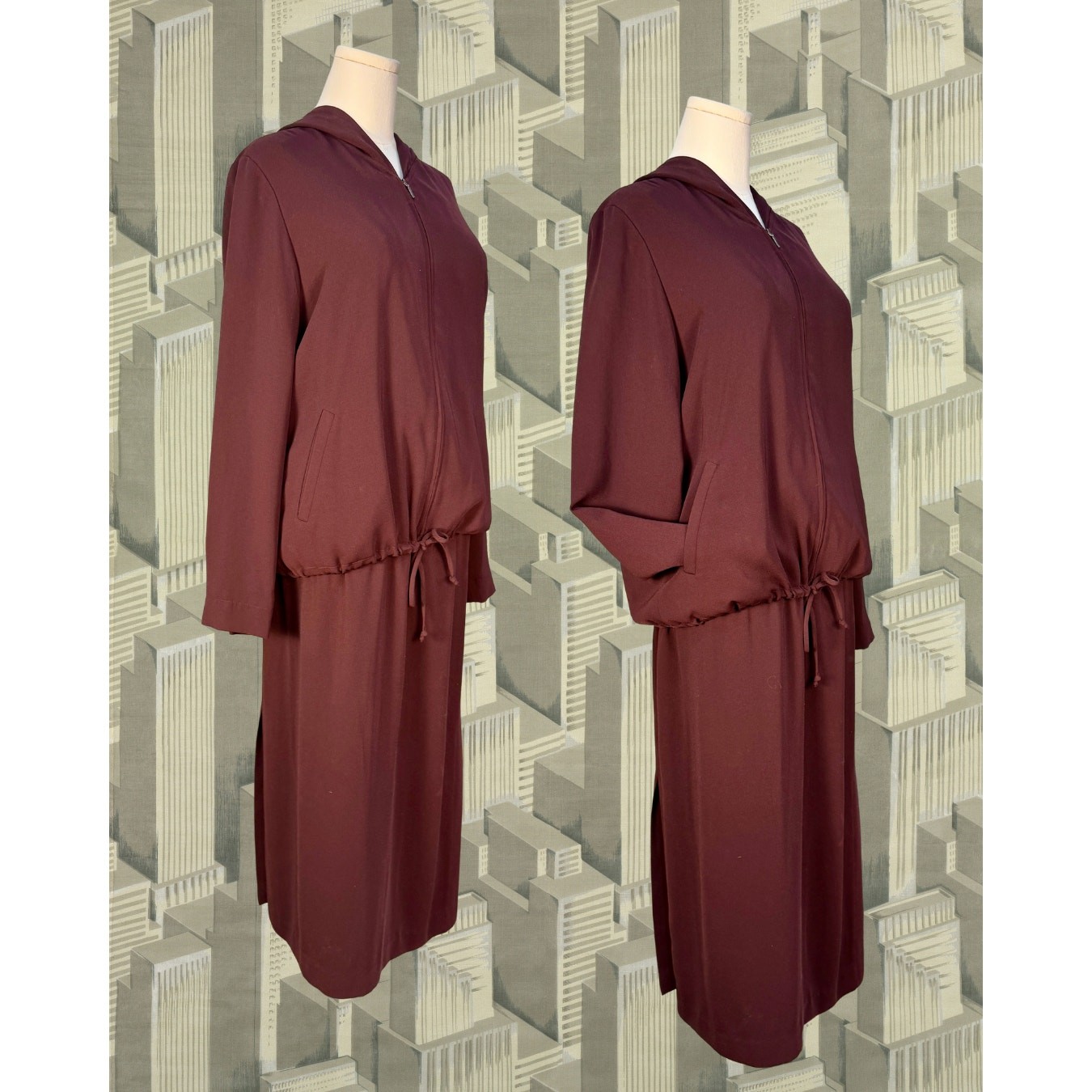 Vintage 90s Jacqueline Ferrar Raisin Athleisure Hoodie and Pencil Skirt Set 12