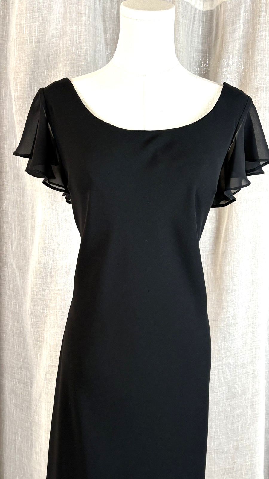 Vintage 90&rsquo;s Black Cocktail Dress Sheer Back Sash Size M L 12 Whimsigoth Witchy