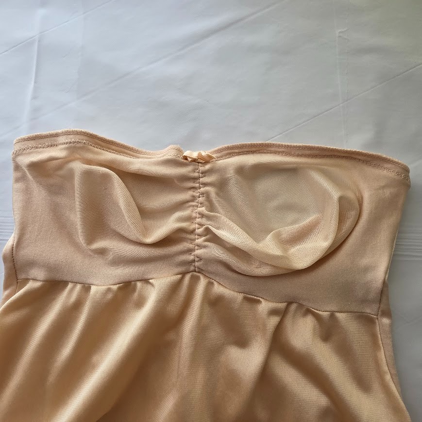 Vintage Kayser Strapless Slip Beige Long Nylon 34 Bust Side Slits