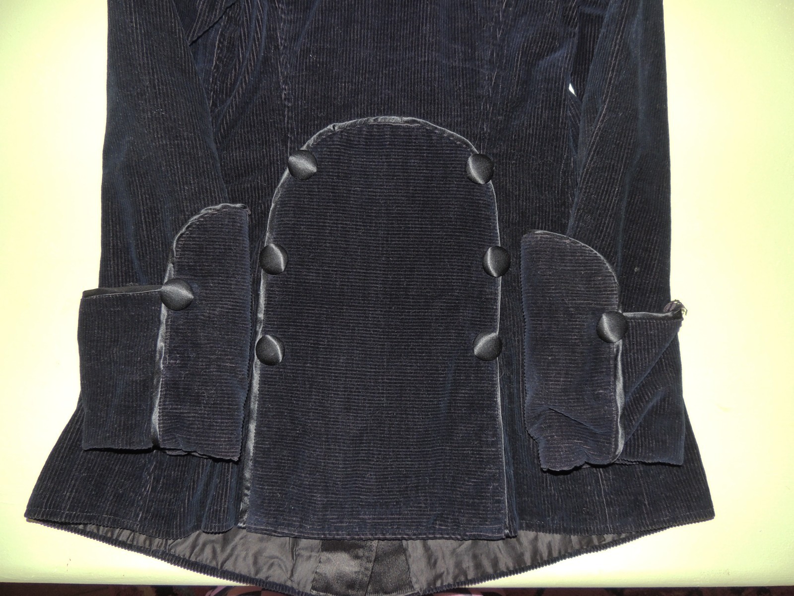 S Vintage 1910s Edwardian Walking Jacket Black Corduroy Silk Steampunk Rockstar