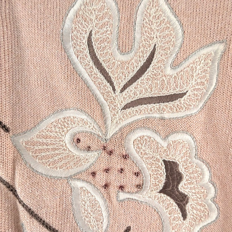 ESCADA Sweater Womens Sz M 38 Pink Embroidery Beads Margaretha Ley VTG 80s READ