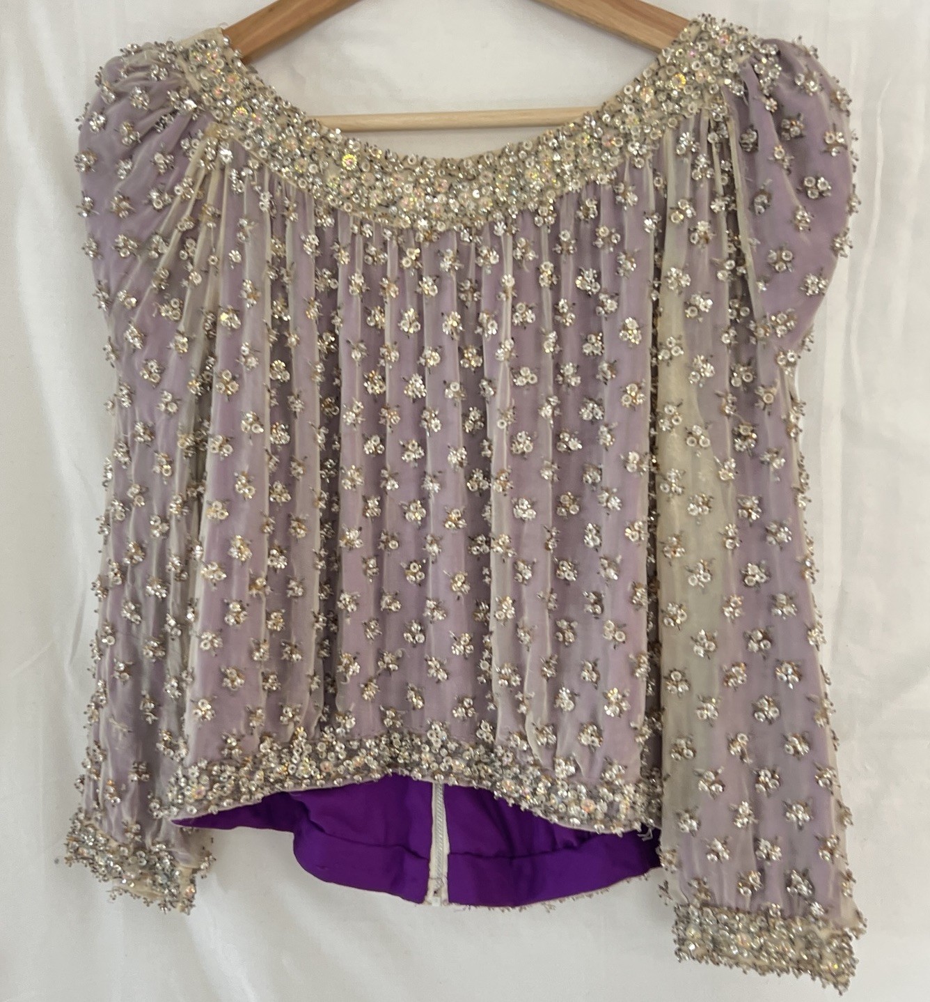 VTG Crystal Evening Jacket / Top Heavy Embellishment Sheer Silk Overlay Sparking