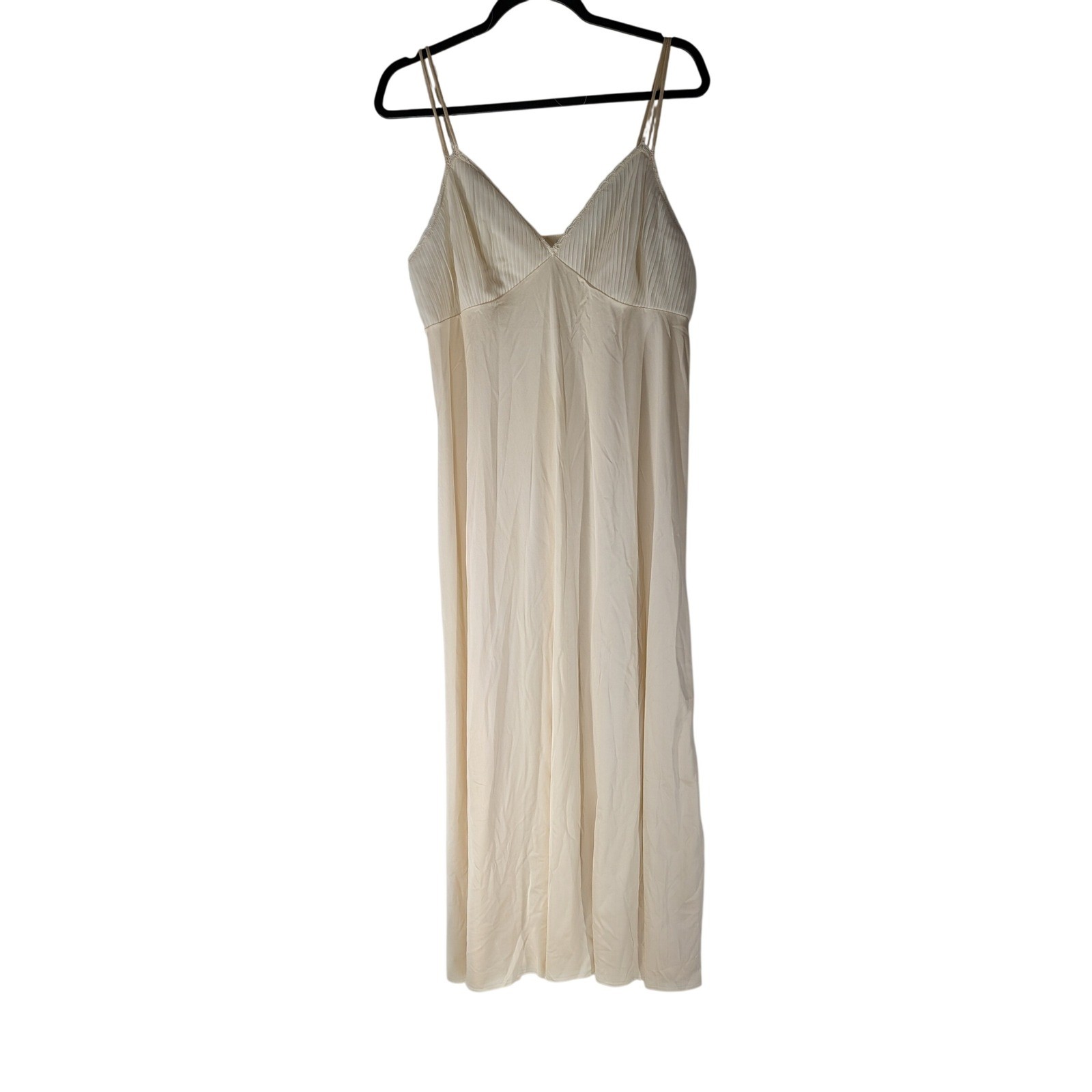 Vintage 70s Cream Accordion Pleat Slip Dress Lace Trim size Large