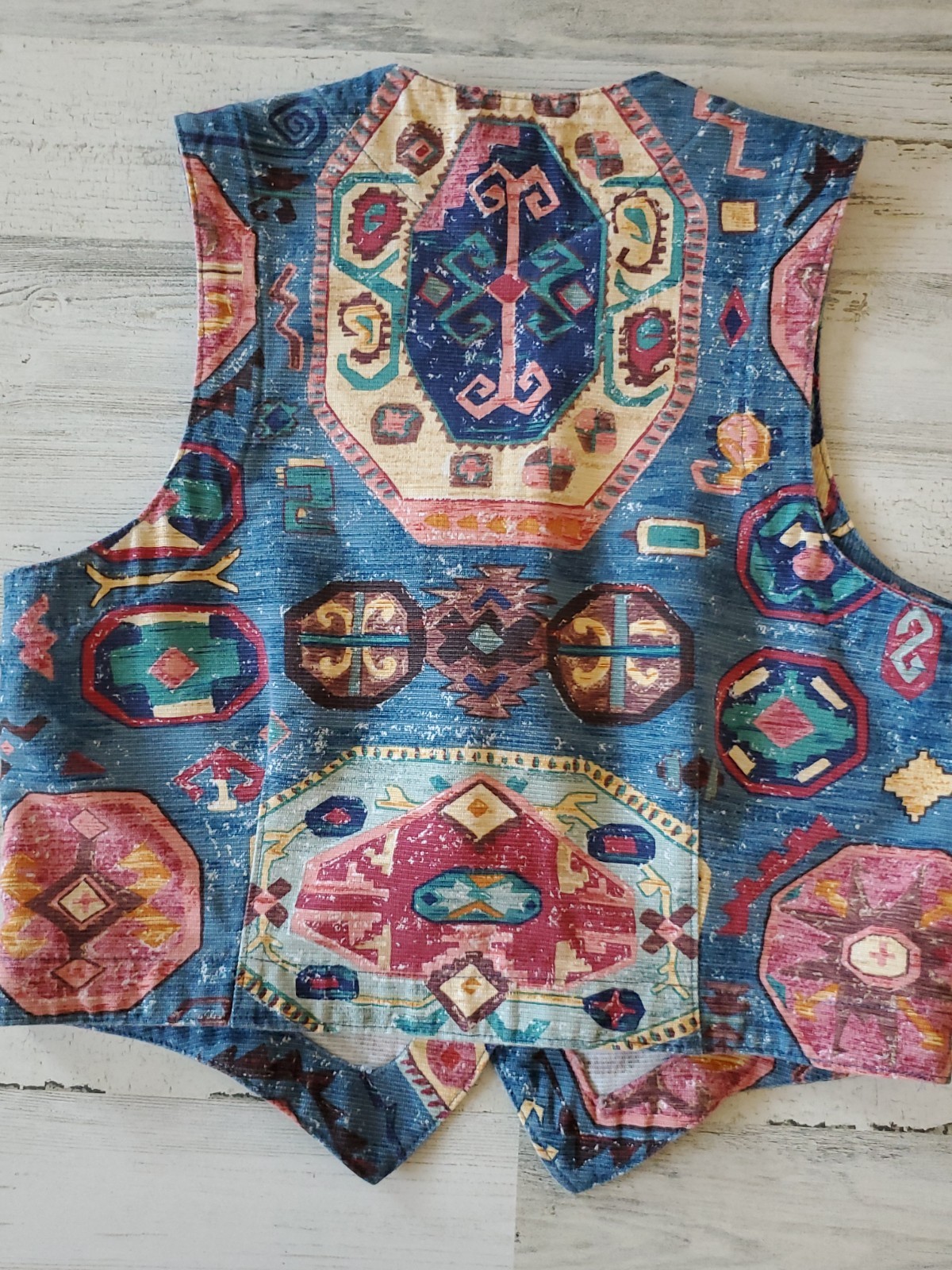 Vintage Norm Thompson Geometric Vest Blue Multicolor Size Small